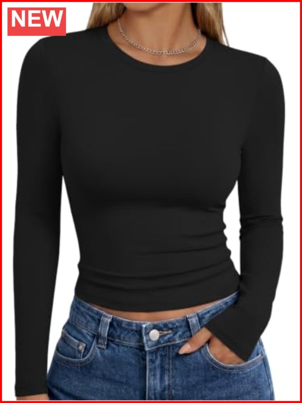 Womens Long Sleeve Crew Neck Slim Fit Crop Top Stretch Yoga Casual